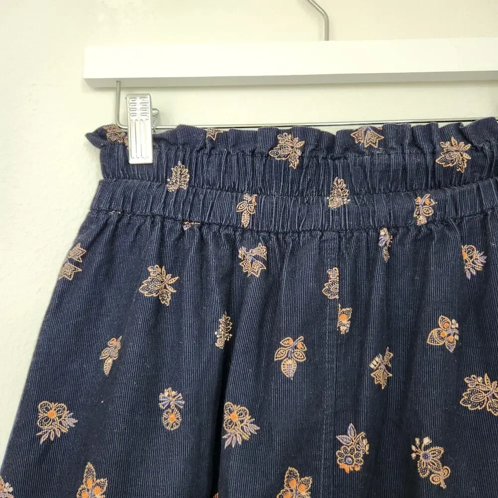Madewell Navy Blue Boho Floral Corduroy Button Front Mini Skirt XS